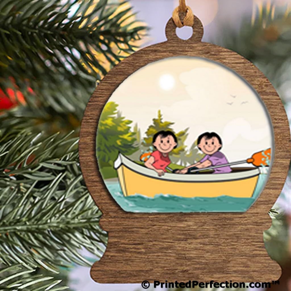 PrintedPerfection.com Personalized Rowboat - Female & Female Wooden Snow Globe Shaped Christmas Ornament