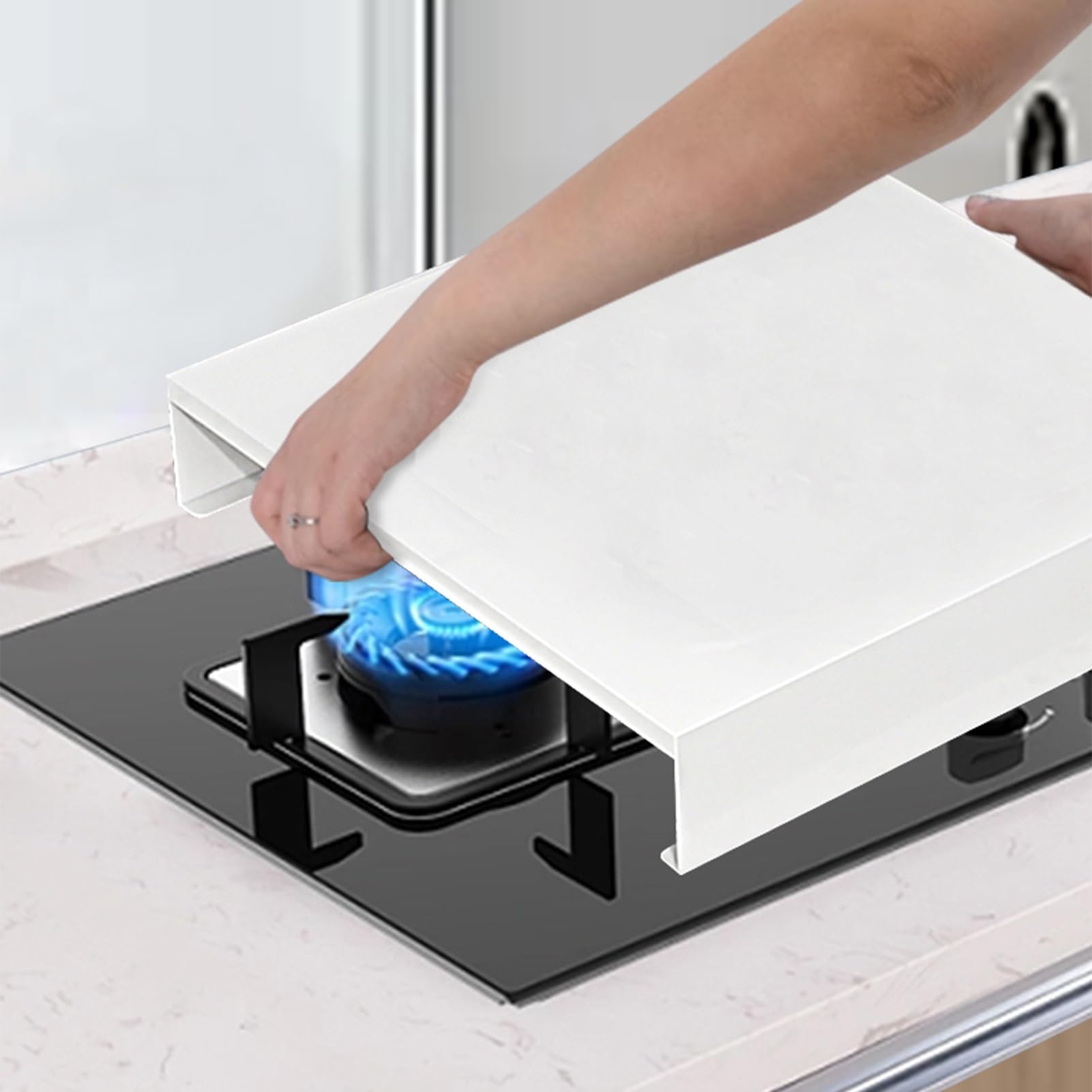 Couvercle pour plaque de cuisson gaz blanc étagère de cuisinière acier 40x48x9 cm sans perçage