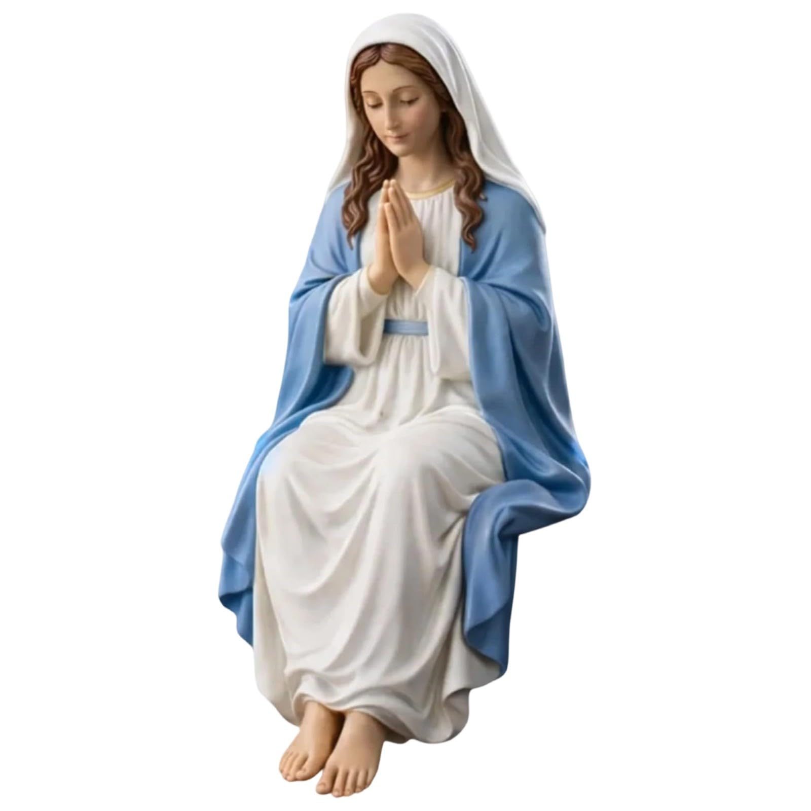 2026 Easter Decoration Mary Figurine, Hand-Painted, Resin Sitting Statue, Inspirational Religious Gift (White, 13 x 6 x 5.5 cm)