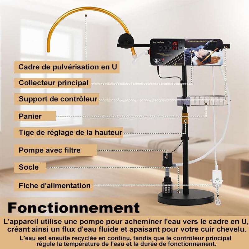 Appareil de Spa Portable pour la tête, dernière Version améliorée (2026) - Massage en Cascade Japonaise pour Salon/Maison, Réglable Hauteur/Angle pour Bacs à Shampoing