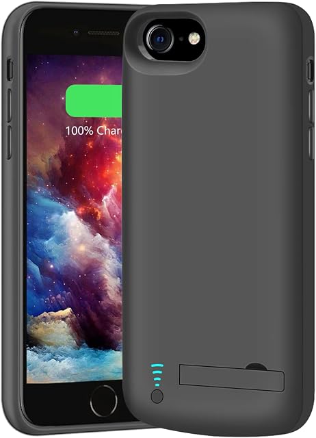 BAHOND [Upgraded] Battery Case for iPhone SE 2020/8 / 7 / 6S / 6, 5500mAh Rechargeable Extended Battery Charging/Charger Case, Adds 2x Extra Juice, Support Wire Headphones (New 4.7 inch) Black