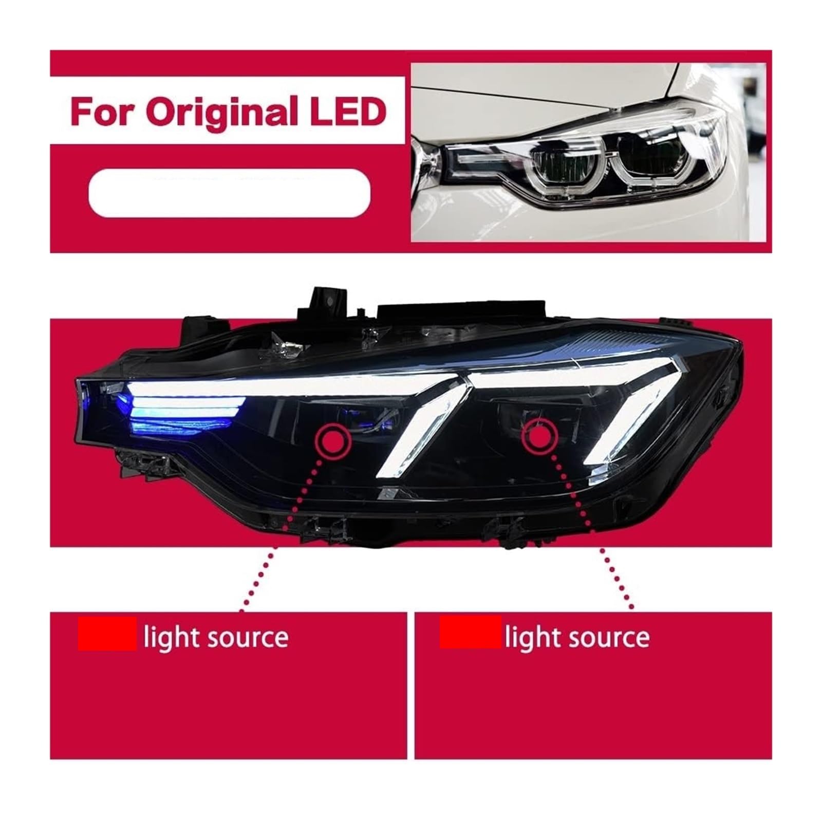 Reflektor przedni z soczewką DRL dla BMW F30 320i 325i 2013-2018 (LED/prawy napęd)