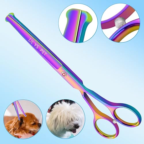Miniatura 3 de LILYS PET Seguro de punta redonda profesional PET perro aseo recubierto de titanio tijeras traje corte y curvo y adelgazamiento conjunto de tijeras