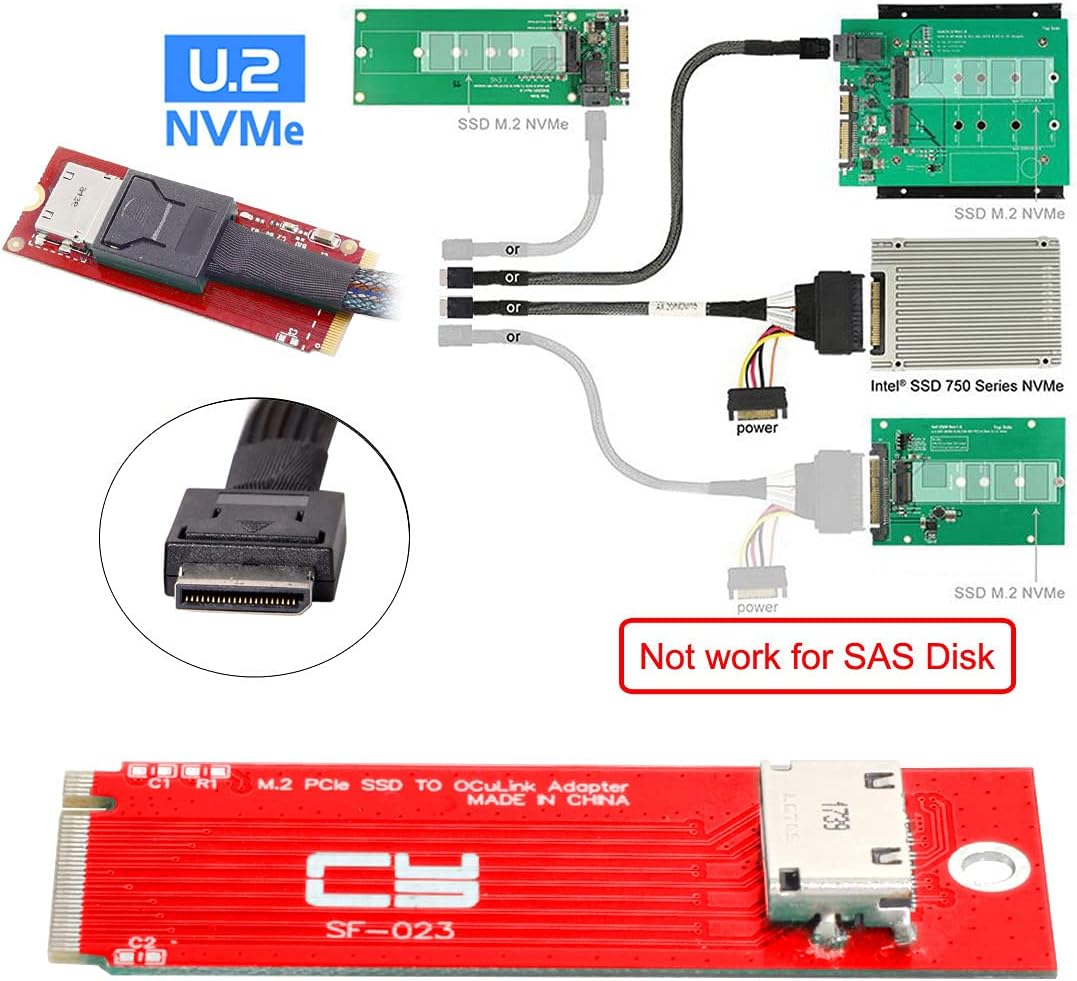 CY Adapter PCI-E 4.0 M.2 M-Key to Oculink SFF-8612 SFF-8611 Host Adapter for PCIe Nvme SSD 2260