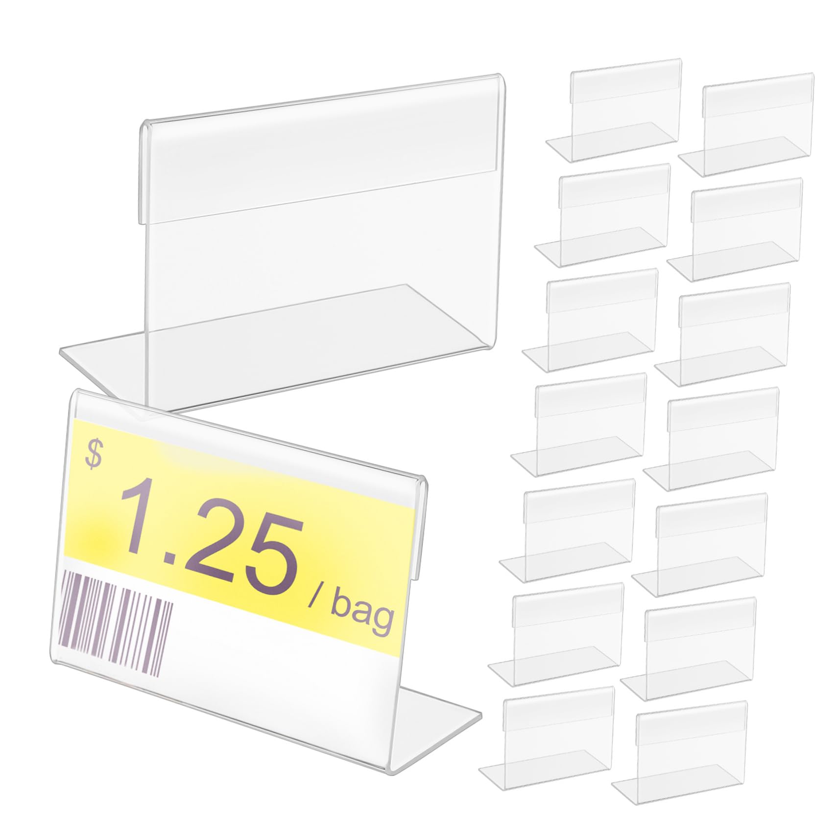 SHINEOFI Data [ Portacartello Trasparente Inclinato 9x6 Cm, Supporto per Cartelli da Tavolo, Porta Etichette per Buffet, Ristoranti e Matrimoni, Set da 30 Pezzi Salvaspazio
