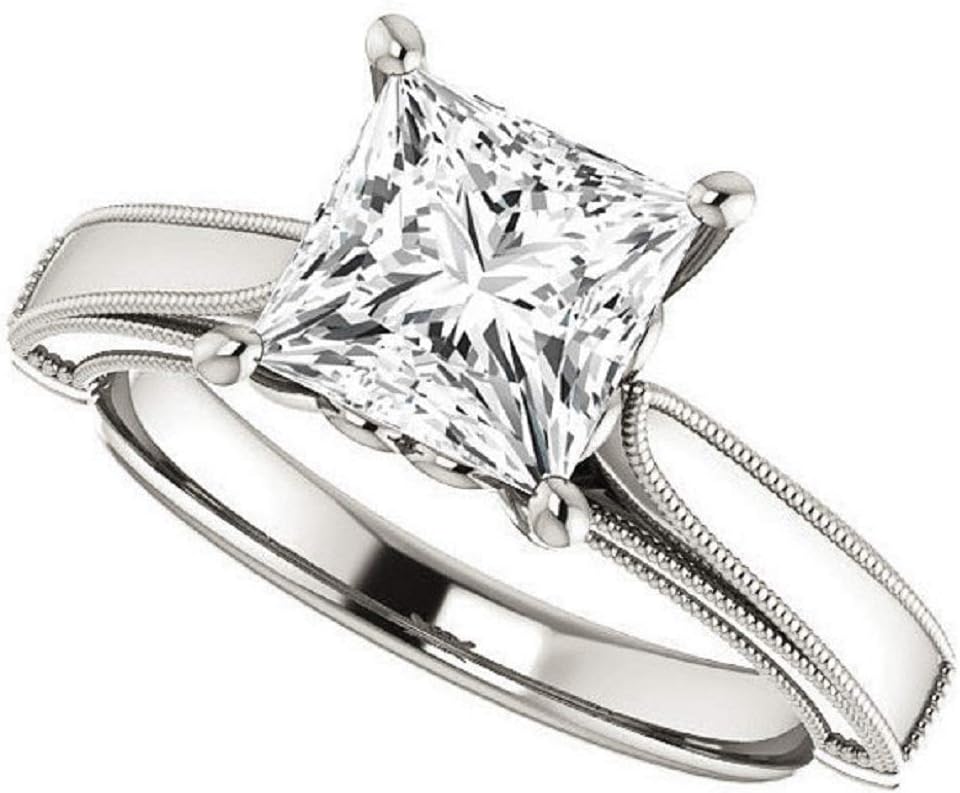 Cathedral Soltaire With Scroll Accented Bridal Set, Princess Cut 3.05CT, Colorless Moissanite Diamond, 925 Sterling Silver Ring, Engagement Ring, Wedding Set, Perfact for Gift