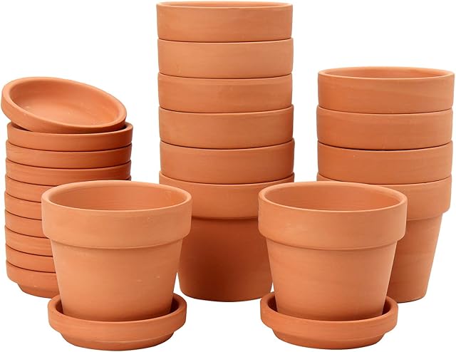 Briful 12 PCS 3.1"x2.9" Mini Terracotta Pots with Saucers Clay Flower Pots Ceramic Pottery Plant Pots with Drainage Hole Ideal for Cactus Succulent House Plants