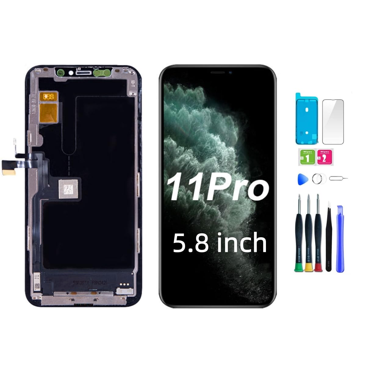 Pantalla de repuesto para iPhone 11 Pro de 5.8 pulgadas, pantalla LCD táctil 3D con herramienta de reparación, modelo A2160, A2217, A2215