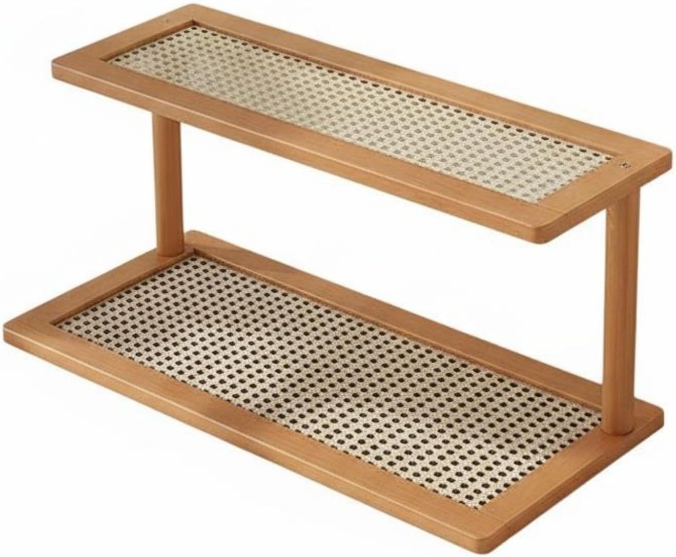Cabinet Shelf Freestanding Bamboo 2-Tier Organizer Rack Raised Edge Countertop Storage Stand Suitable for Kitchen Office, Natural Upgraded 40