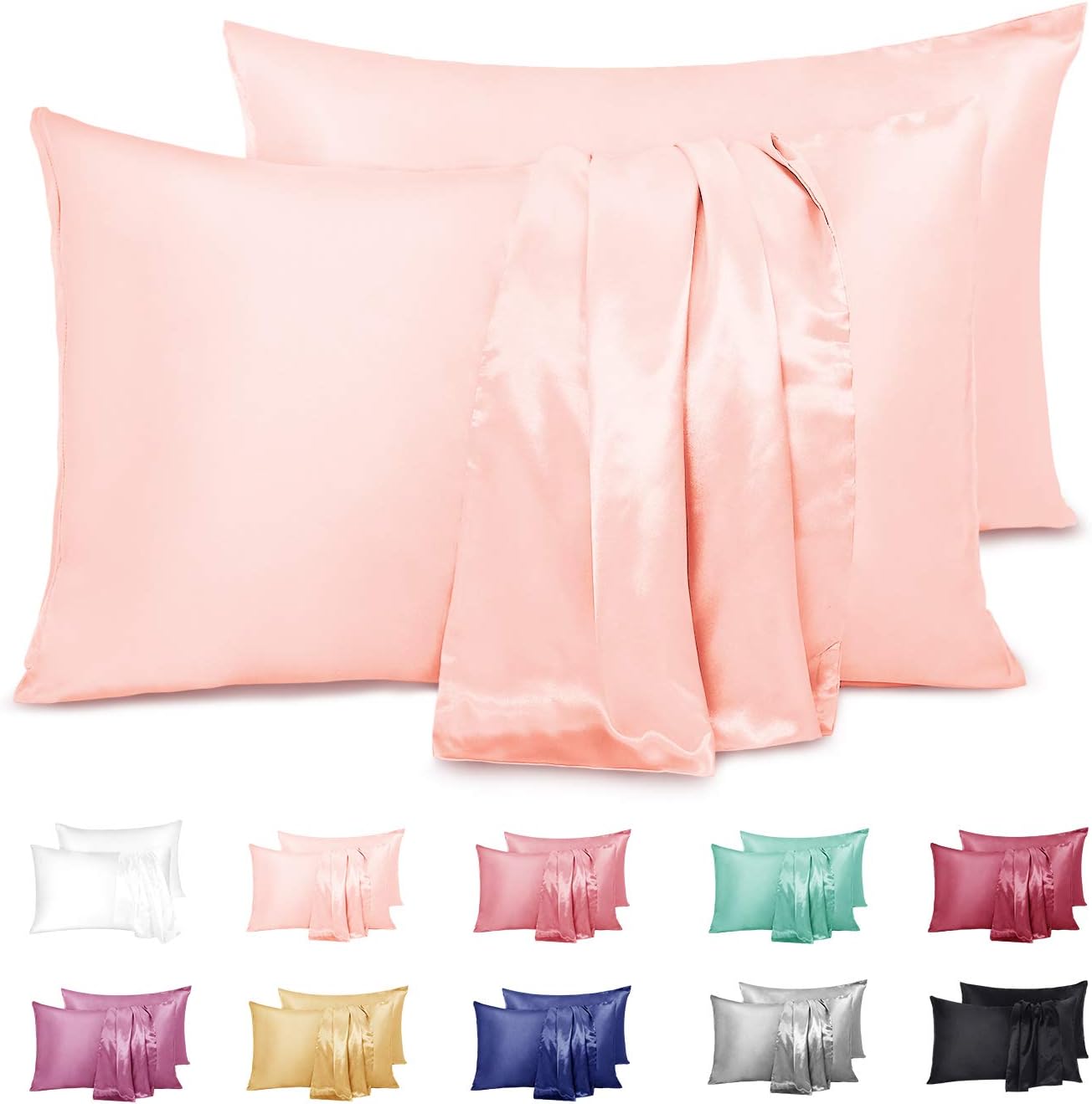 Duerer 2 Pack Silky Satin Pillowcases for Hair and Skin Standard/Queen/King Size Pillow Case with Envelope Closure (20"x30", Cream)