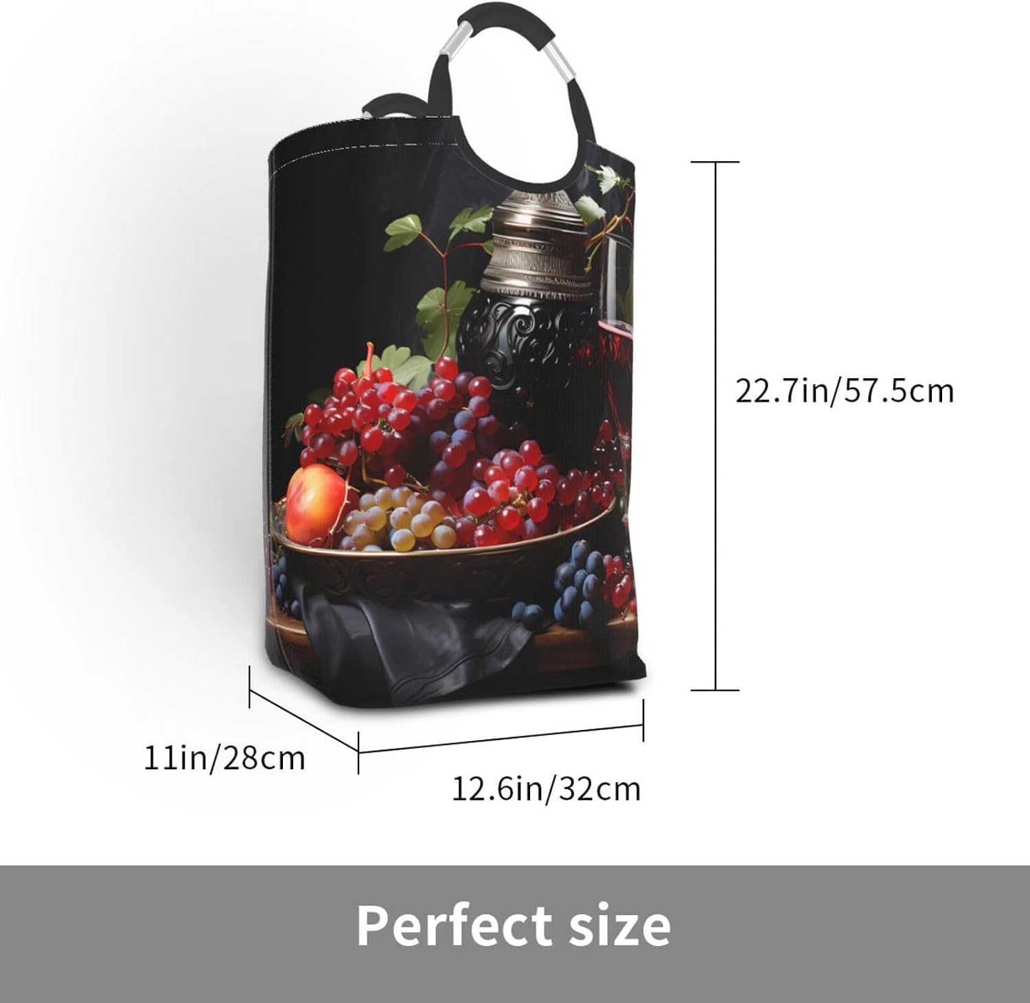 Grapes and Wine Foldable Square Storage Bag, 50L Dirty Clothes Laundry Basket, Suitable for Laundry Room, Dormitory, Bedroom