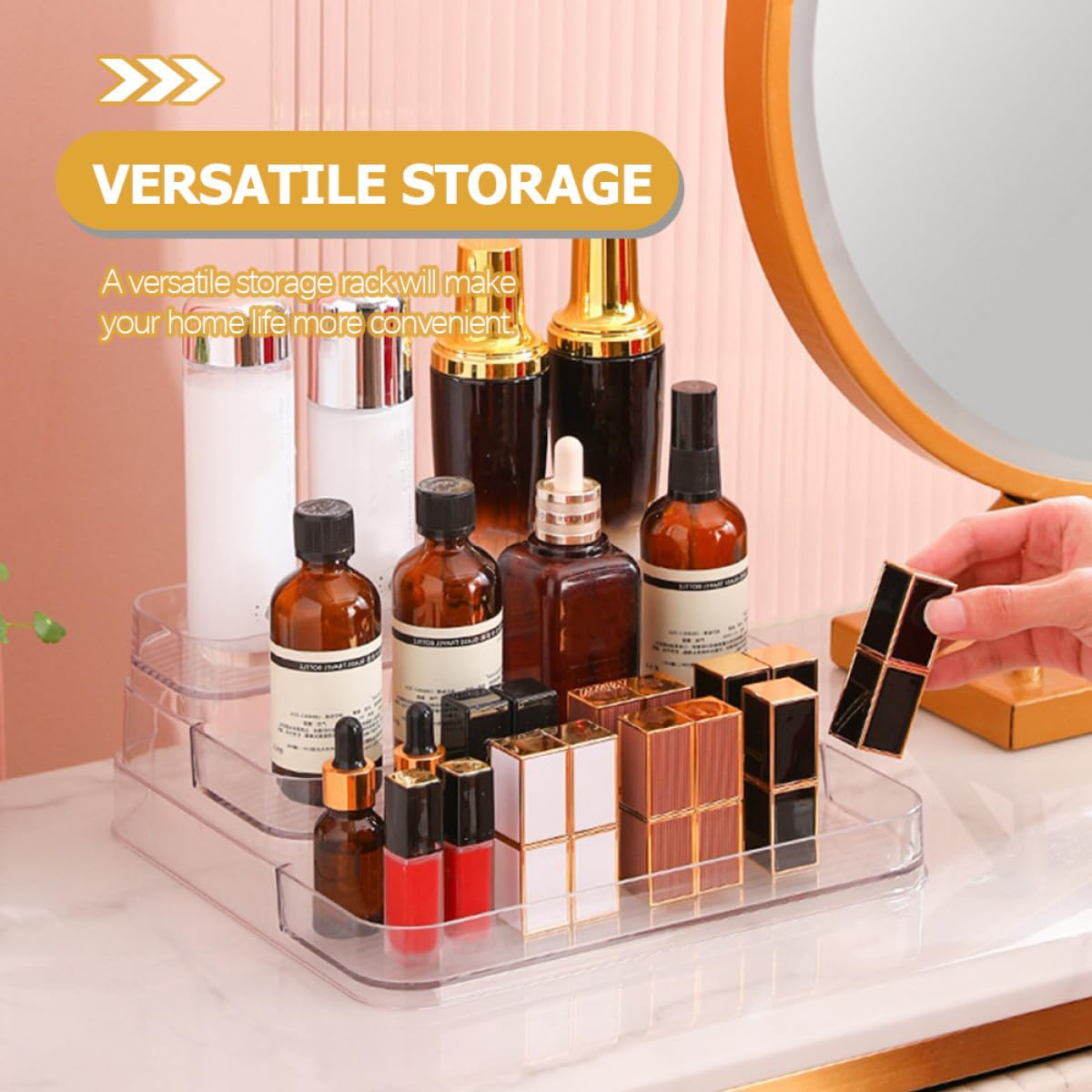 Organizer da Cucina Trasparente a 3 Livelli in Pet, Supporto Salvaspazio per Barattoli e Spezie, Scaffale per Ripiani e Armadietti Design a Gradini