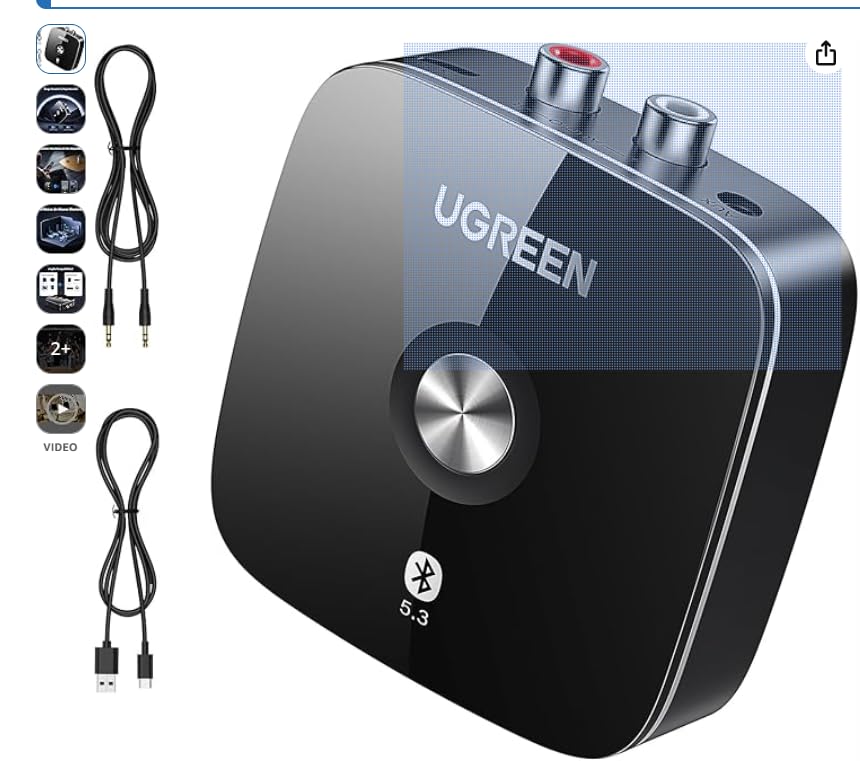 UGREEN Receptor Bluetooth 5.3 EDR 2RCA 3.5mm HiFi Estéreo