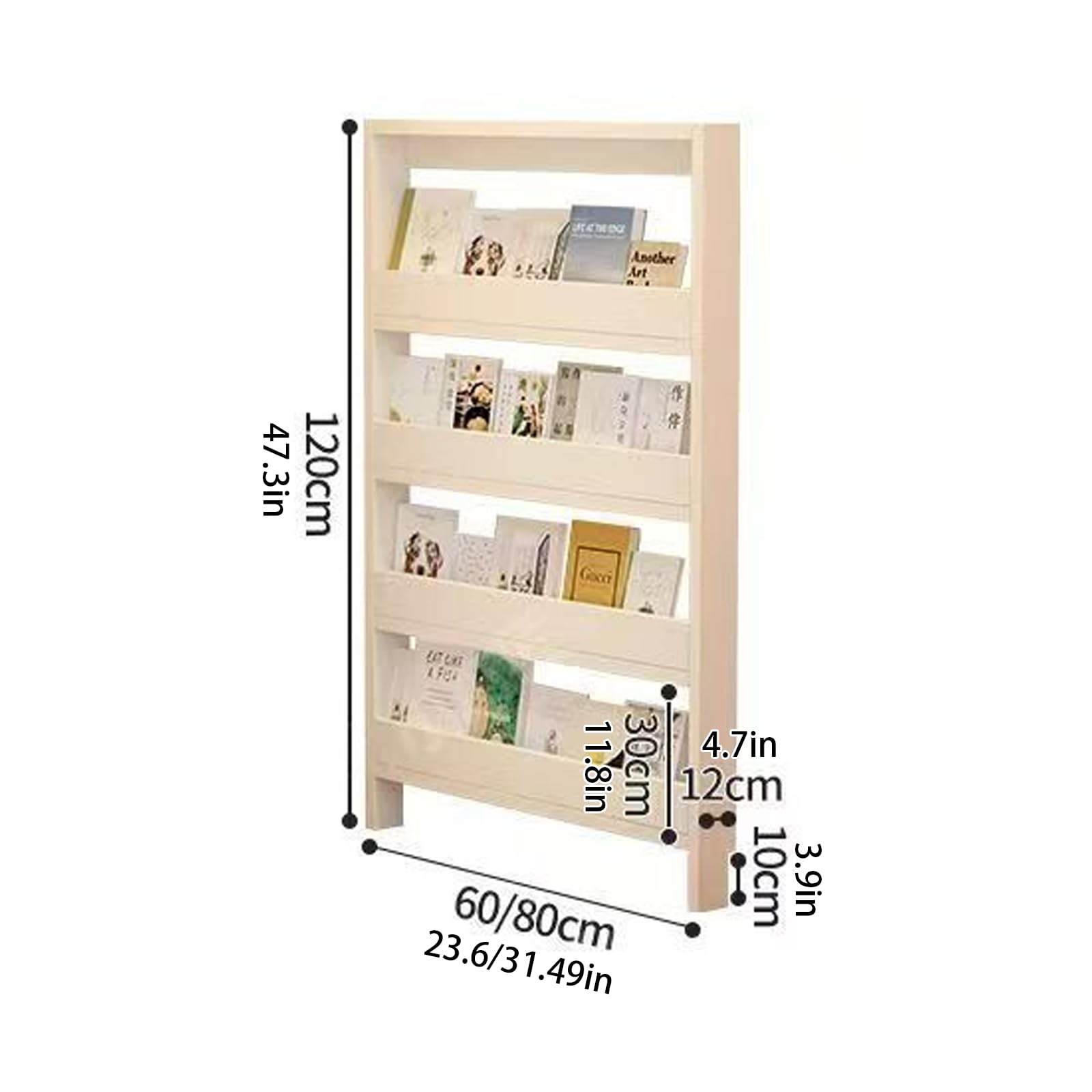 Libreria Stretta Dietro la Porta Libreria Ultrasottile in Legno Massello da Posizionare Dietro le ante con Maggiore Spazio tra i Ripiani e Design a Deflettore Adatta per l'uso Dietro le ant A款 23.6in