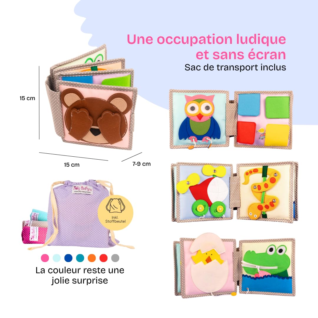 Jolly Designs Mini Quiet Book Peek-a-Boo - Jouet Montessori à partir de 6 mois - Favorise la motricité et la perception sensorielle - Livre en tissu pour bébé - Livre de feutre fait à la main -