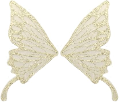 5pairs Fairy Wings Sew on Patches Butterfly Lace Appliques Tulle Organza Fabric Wings Embroidery Collar Neckline Trims Embellishments DIY Garment Dress Supplies Beige