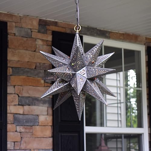 Miniatura 7 de Luz colgante de estrella de hojalata morava de 18 pulgadas - corte de flores con canicas
