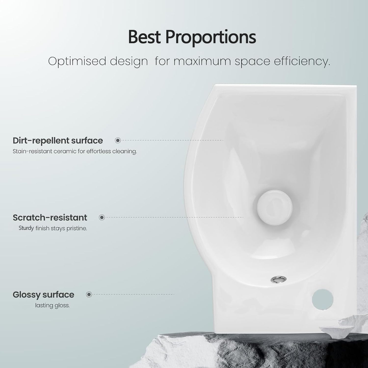 Lavabo Cerámico Compacto - Lavamanos De Esquina Pequeño para Espacios Reducidos. Instalación En Pared O Encimera. Incluye Manguera De Desagüe.Modelo A - Juego De Grifos Blancos