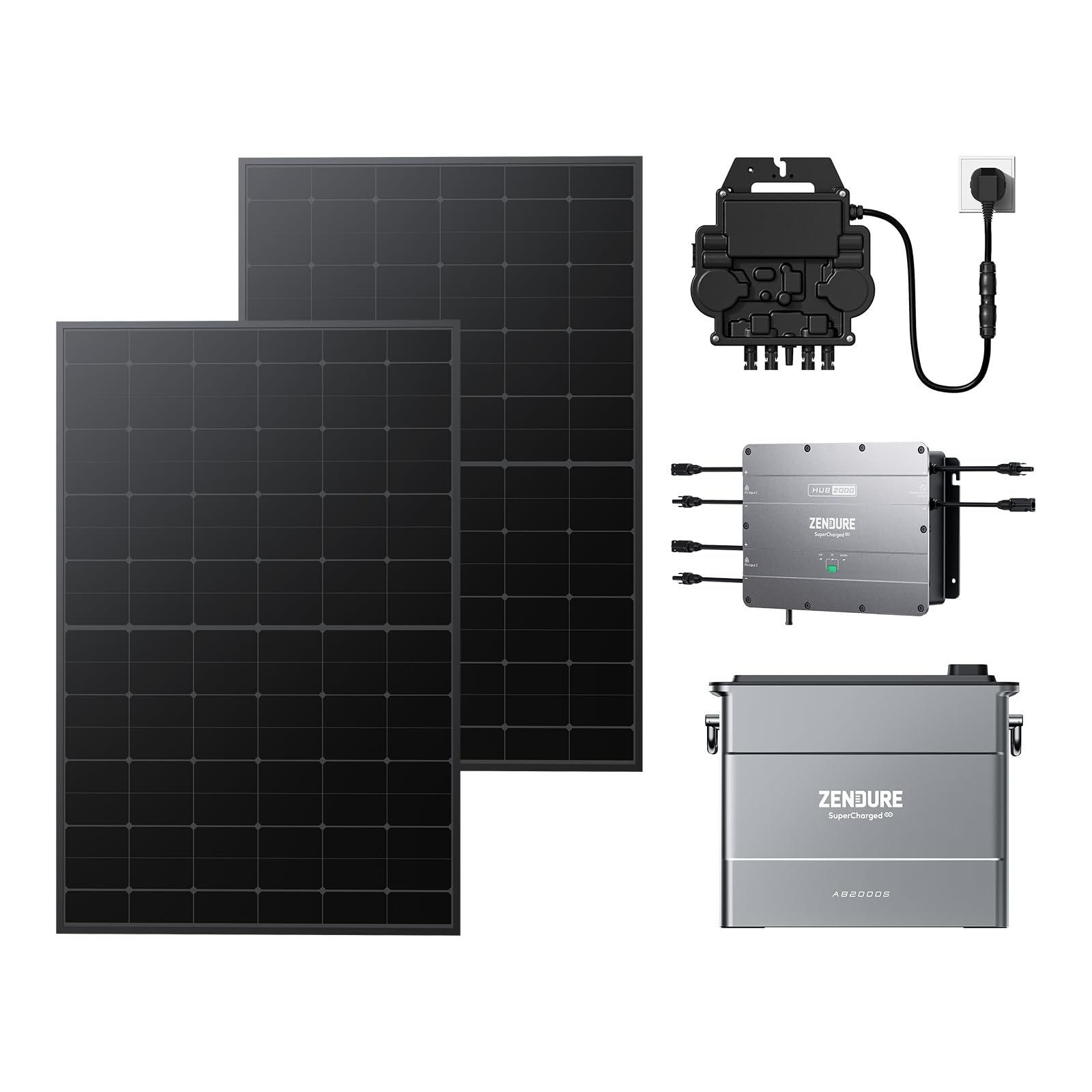 Zendure Solarflow Hub 2000 con AB2000S 1920Wh, Centrale Elettrico per Balcone con Ingresso Solare 1800W con APsystems EZ1-M Microinverter 800W Pannello Solare 840W