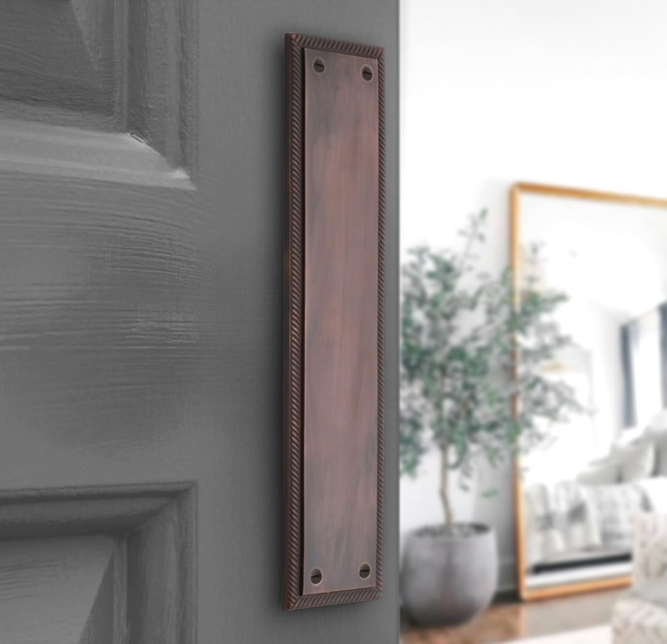 Infinity Decor Aged Bronze Georgian Roped Edge Design Square Shape Finger Push Plate Door Protector 287x67mm - for Interior or Exterior Door