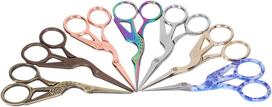 7Pcs Crane Shaped Scissors Set Retro Stich Embroidery Sewing Thread Yarn Cutting Tools 4.5in with Ergonomic Handle Luxurious Stainless Steel for DIY Enthusiasts and Antique Coll