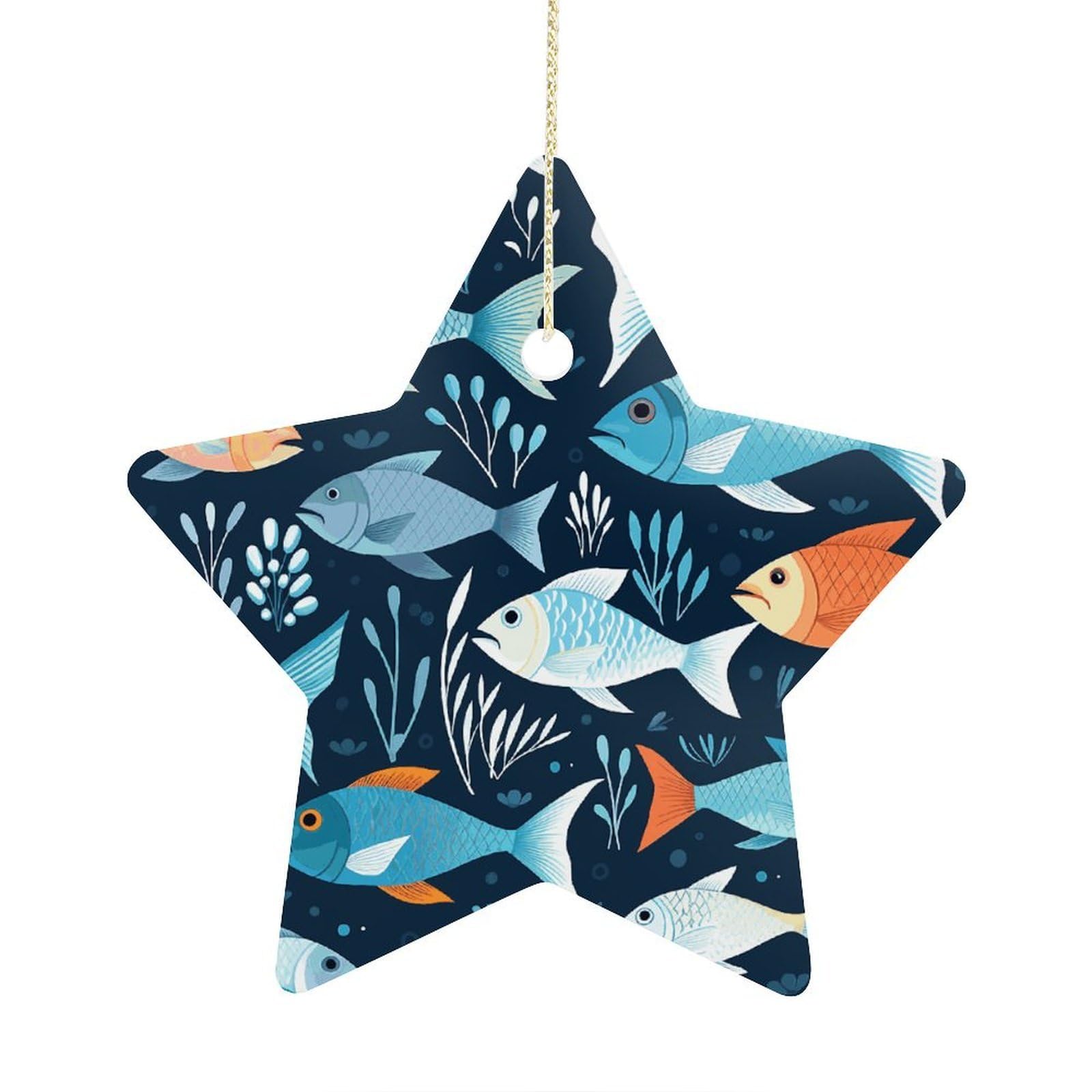 Fodpand Women's Style Fishes Pattern Ornament With String, Keepsake Hanging Decorations,Ceramic Ornaments For Men Indoor Home Holiday Party Gifts