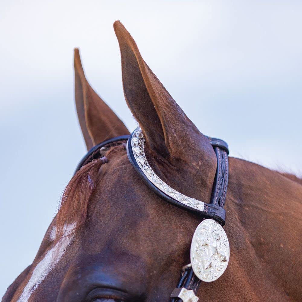 Billy Royal Double Diamond Two Ear Headstall | Elegant Diamond Design | Premium Grade A Leather | Hand Engraved Sterling Silver Trim | Adjustable Fit | Color Dark Oil | Full Horse