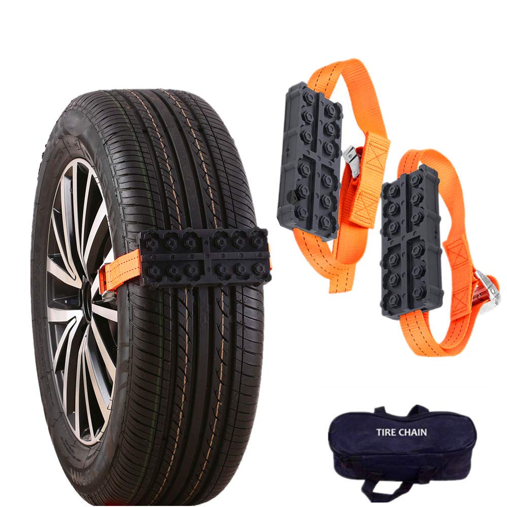2Pcs Car Snow Chains, Universal Automotive Anti-Skid Rubber Nylon Snow Mud Chain, Winter Driving Security Chains Emergency Anti-Slip Tire Straps Traction for All Truck Saloon SUV
