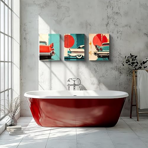 Miniatura 3 de NAN Wind 3 piezas de lienzo retro clásico para automóvil, arte de pared vintage de los años 50, aleta trasera de mediados de siglo, moderno,