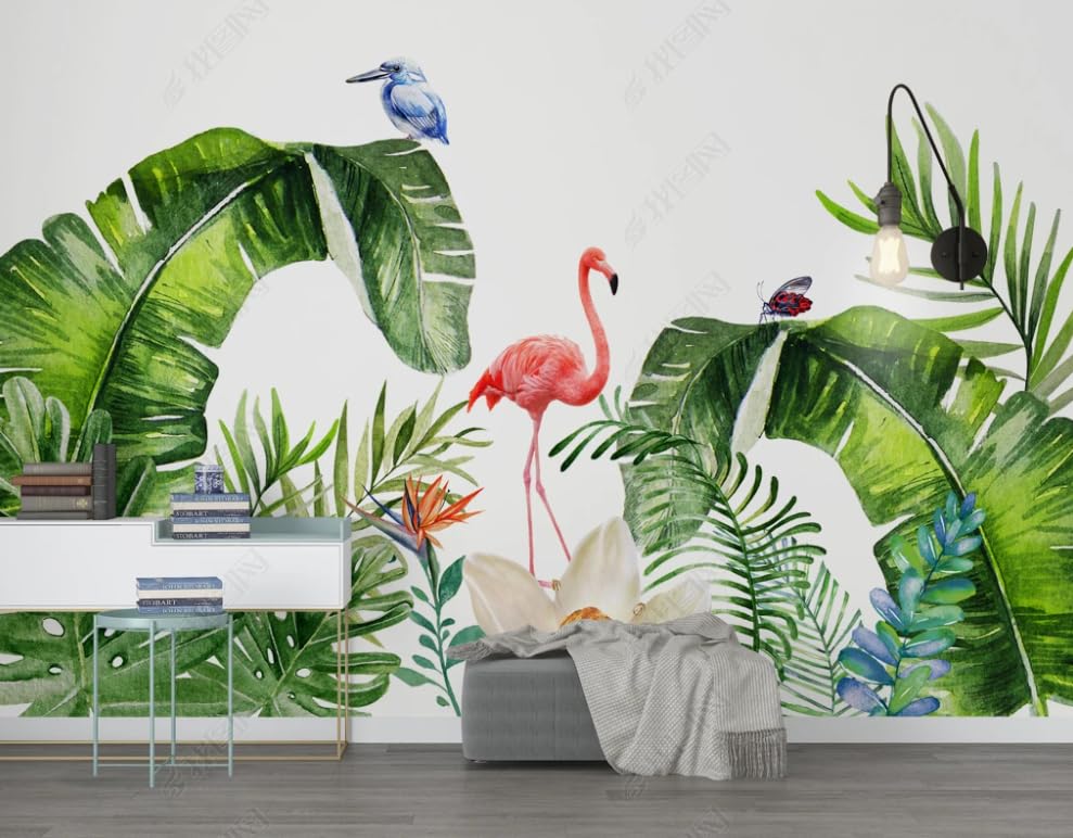 Plantes tropicales et flamant rose pour un grand salon exotique