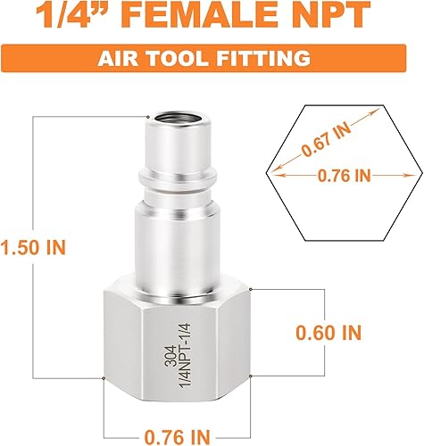 Vista 68 de GASHER 10PCS 1/2-Inch NPT hembra Industrial Air Tool Fitting, 1/2 pulgada de alto flujo neumáticos presión máxima de trabajo 300PSI