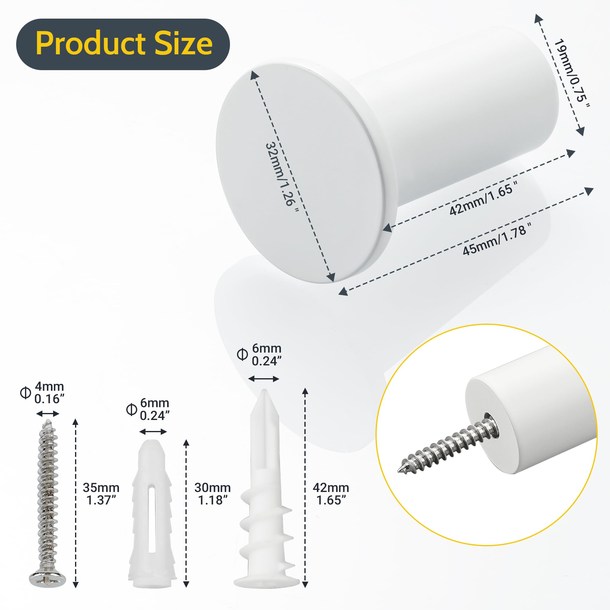 SAYAYO Crochet Mural à Visser Patère Murale Salle de Bain, Robuste Accroche Serviette Crochet Muraux en SUS304 Acier Inoxydable, Porte Manteau Mural pour Chambre Cuisine, 4 Pcs Blanc