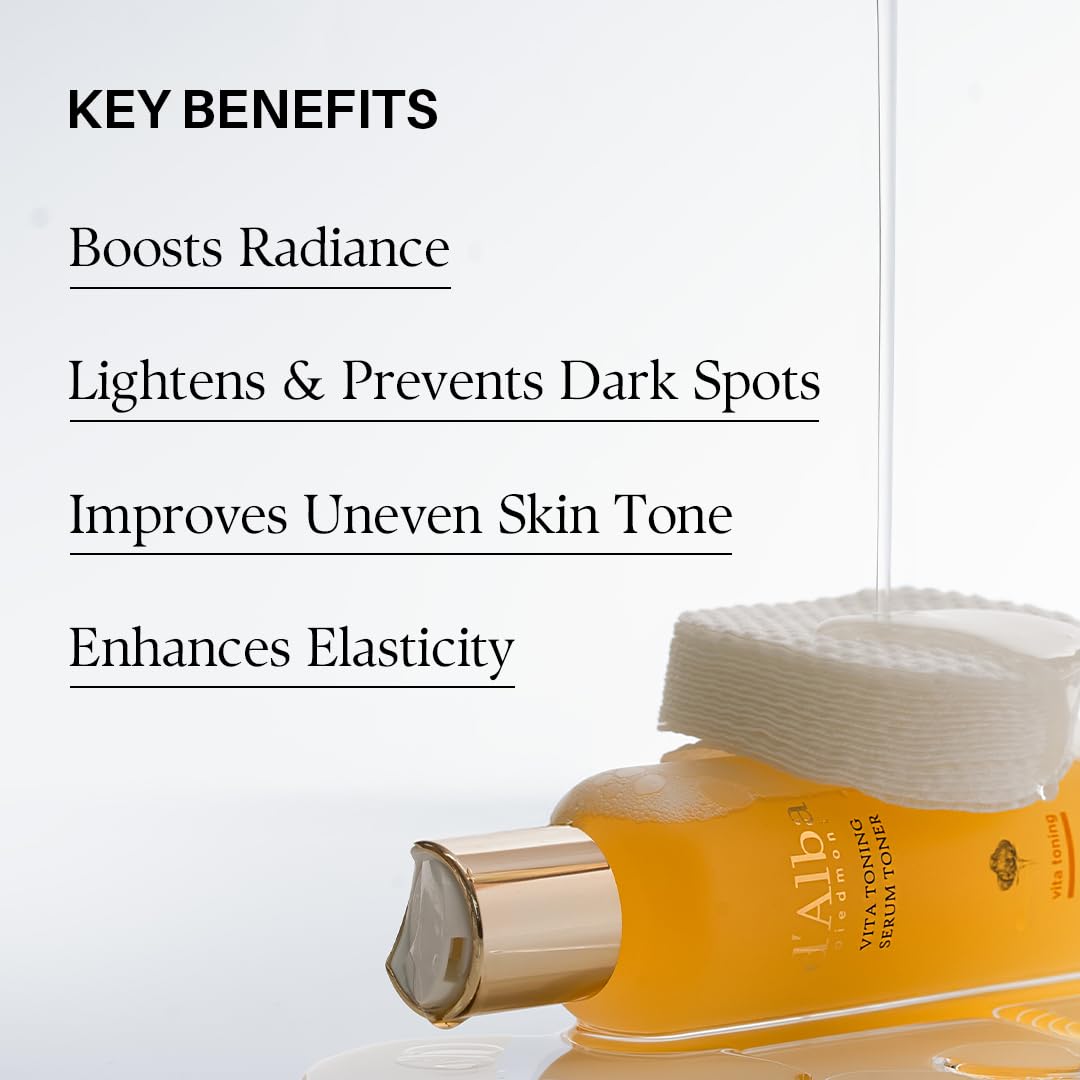 d'Alba Piedmont White Truffle Vita Toning Serum Toner, Pelle Effetto Vetro con Skincare a Doppie Vitamine, Idratante Viso (180ml)