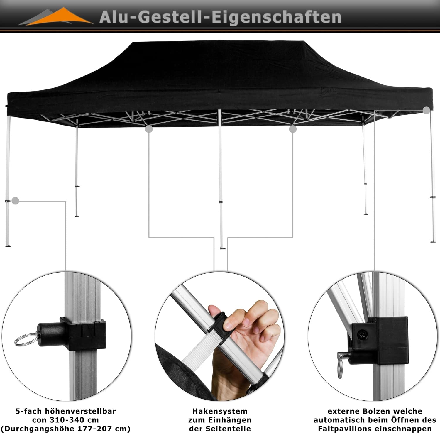 INSTENT Alu-Pavillon 3 x 6 m Pro 4 Seitenteile wasserdicht UV-Schutz 50+, weiß