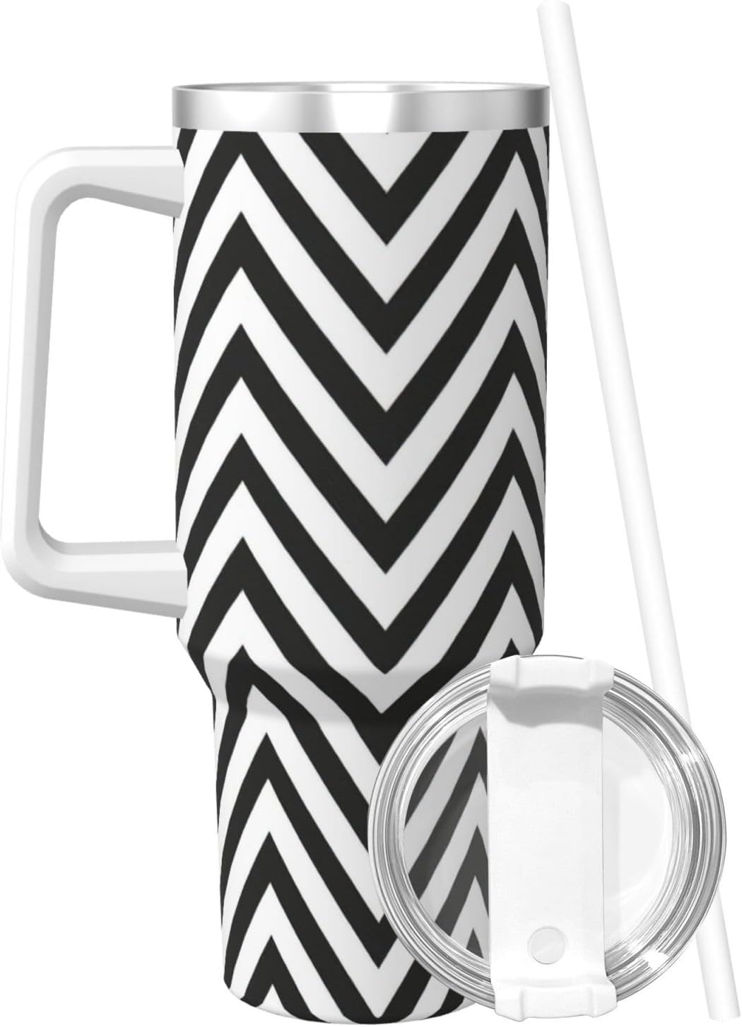 40 OZ ZigZag Stripe Print Ice Bully Cup with Handle Straw Lid Straw,Stainless Steel Tumbler Coffee Cup