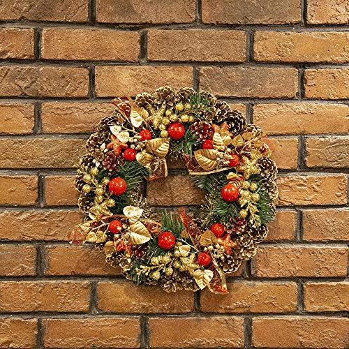 Classic Christmas Wreath 40cm - Luxury Xmas Festive Decoration with Pine Cones and Red Berries for Fireplace Door Frame