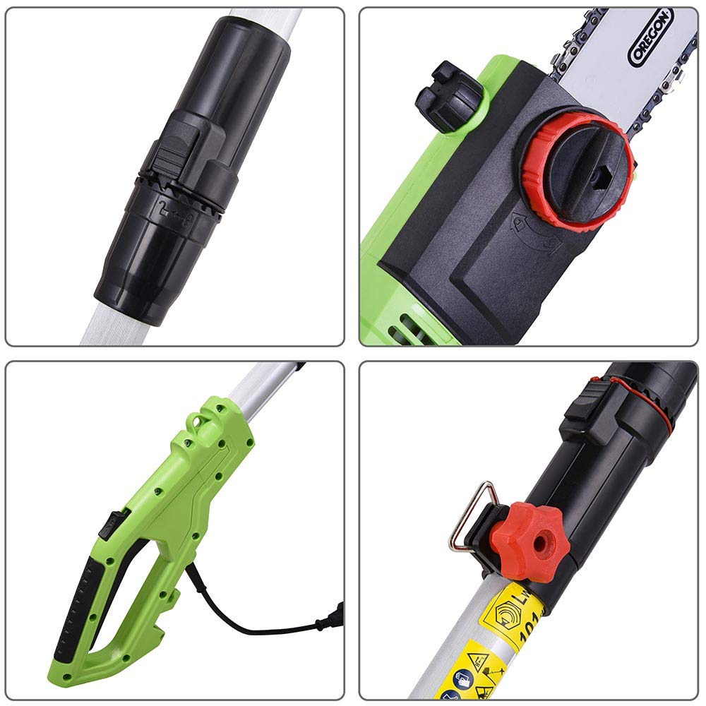 BAKAJI Cortasetos telescópico eléctrico con barra extensible, corta setos hoja 41 cm con inclinación, hoja ajustable mantenimiento jardín, cortabordes desbrozadora (700 W con motosierra 2 en 1)