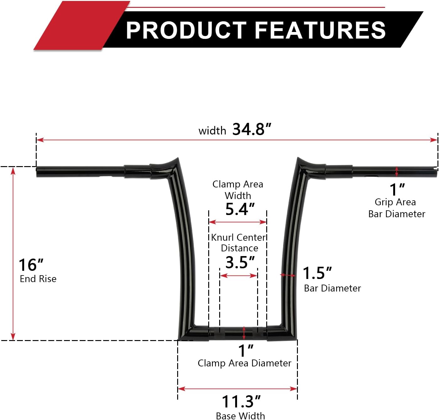 Ape Hanger Motorcycle Handlebars - Ohhmoto 1-1/2" 1.5 inch Hanger Bar for Dyna Softail Sportster XL 883 1200 most year,for 1994-2023 Road King and for 1998-2013 Road Glide 16" Rise