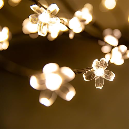 Miniatura 7 de Árbol de cerezo iluminado de 5 pies con 184 luces LED blancas cálidas para decoración de vacaciones, regulable, certificado UL, impermeable, ideal