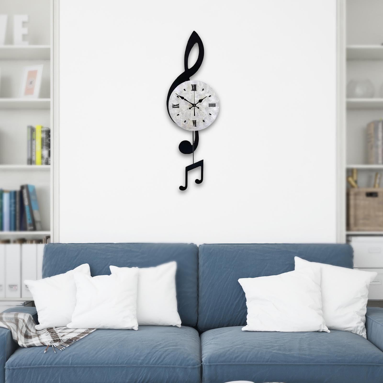 predolo Reloj de Pared con Notas Musicales, Decorativo, con Péndulo, para Colgar, Ideal para Fiestas Escolares, Cafeterías Y Salas de Estar, L