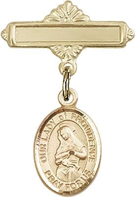 14kt Yellow Gold Baby Badge with Our Lady of Providence Charm and Polished Badge Pin 1 X 5/8 inches