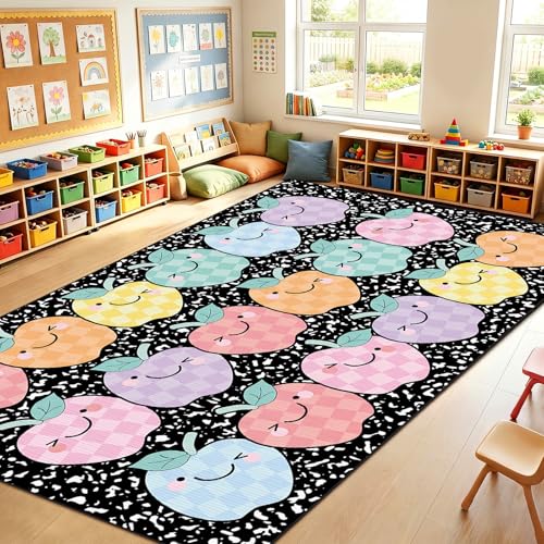 Dunzy 7.6 x 12 ft Large Pastel Classroom Rug Elementary Back to School Classroom Decor Educational Area Carpet for Preschool Kindergarten Learning Space Playroom Nursery(Apple)