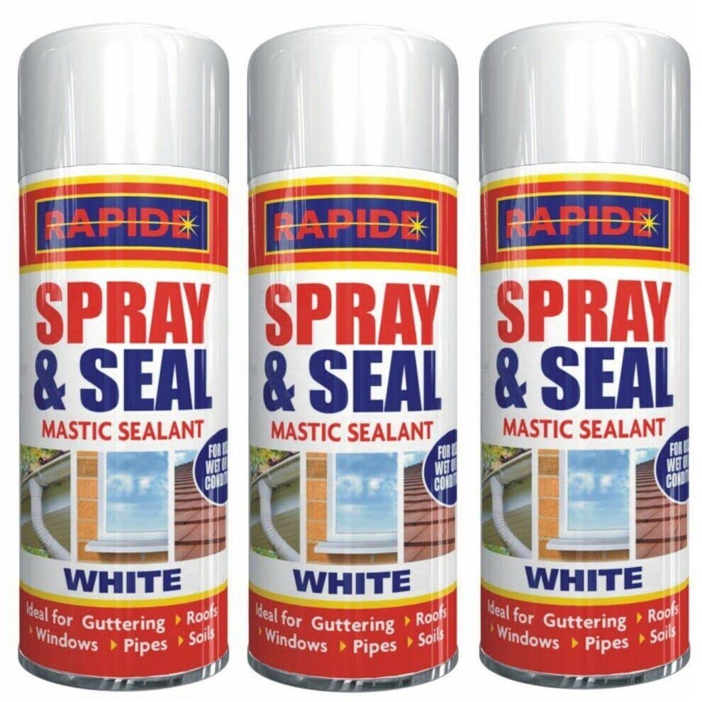 Spray & Seal White Mastic Sealant, Flexible & Crack-Resistant, Quick Drying, Waterproof Formula, White Finish, Ideal for Guttering Roofs Window Pipes Soil, Spray & Seal Leak 400ml (3)