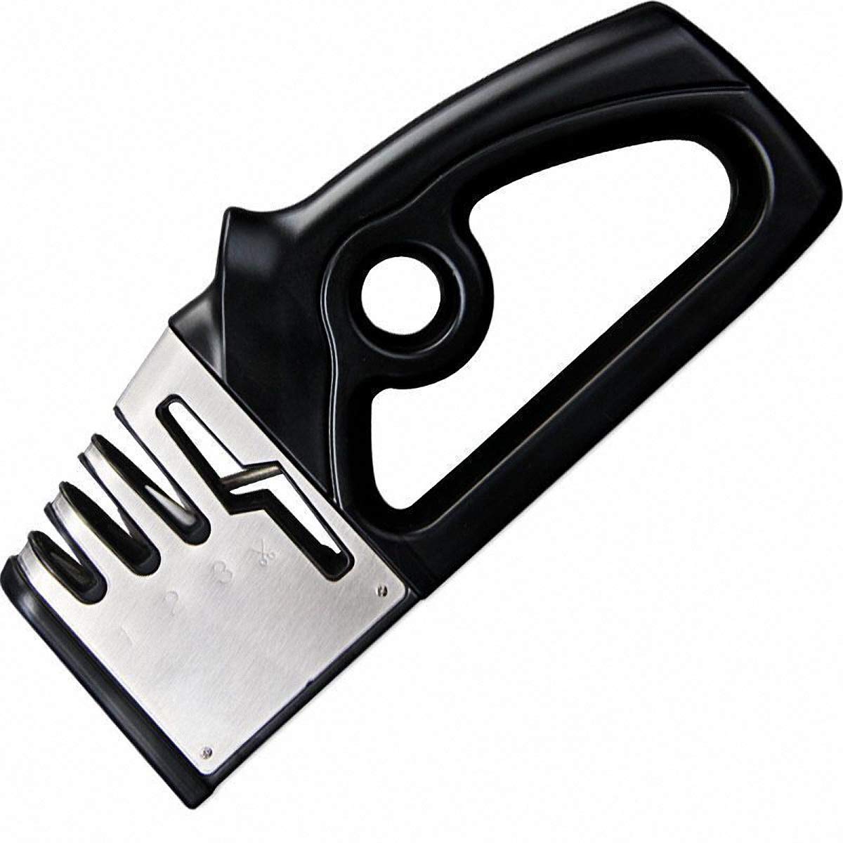 Professional Scissor & Sharp Knife Sharperener 4 in 1 Manual Non-Slip Base Ergonomic Design with Diamond Ceramic Tungsten Kitchen Tools for Kinds of Knives