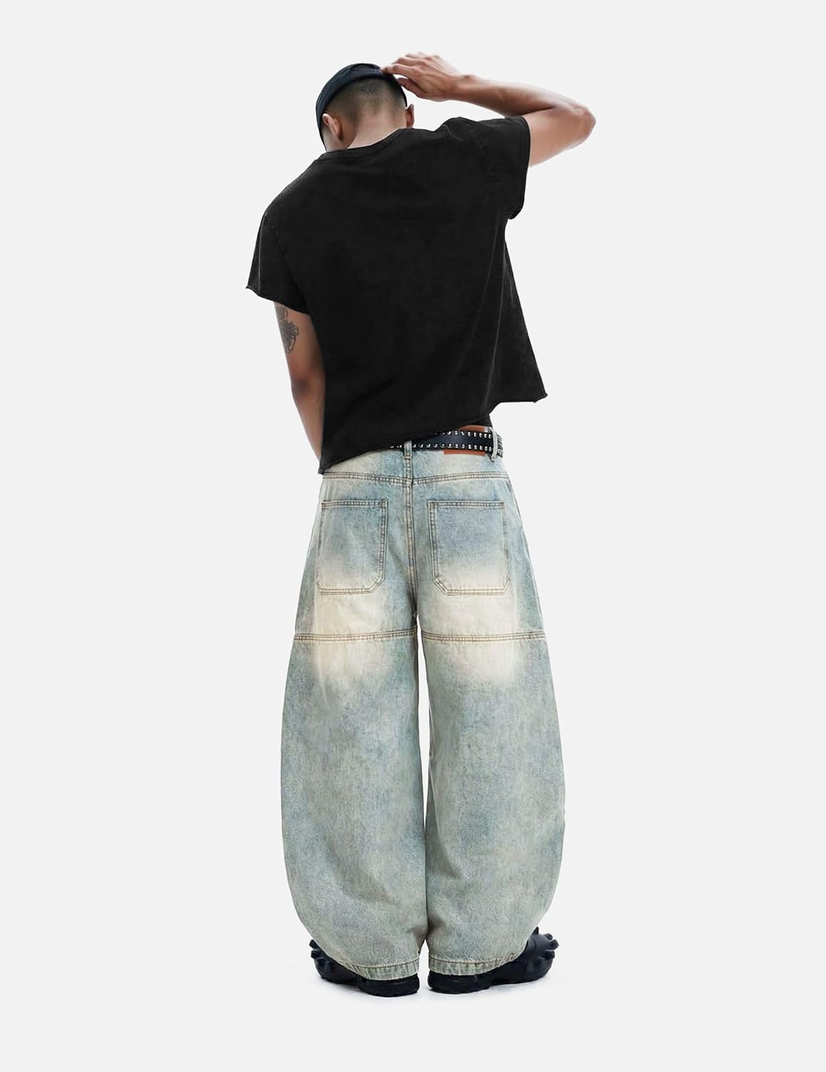 Aelfric Eden Washed Panel Baggy Barrel Jeans Men's Wide Leg Denim Jeans Retro Y2k Unisex Casual Y2k Streetwear Pants Trouser
