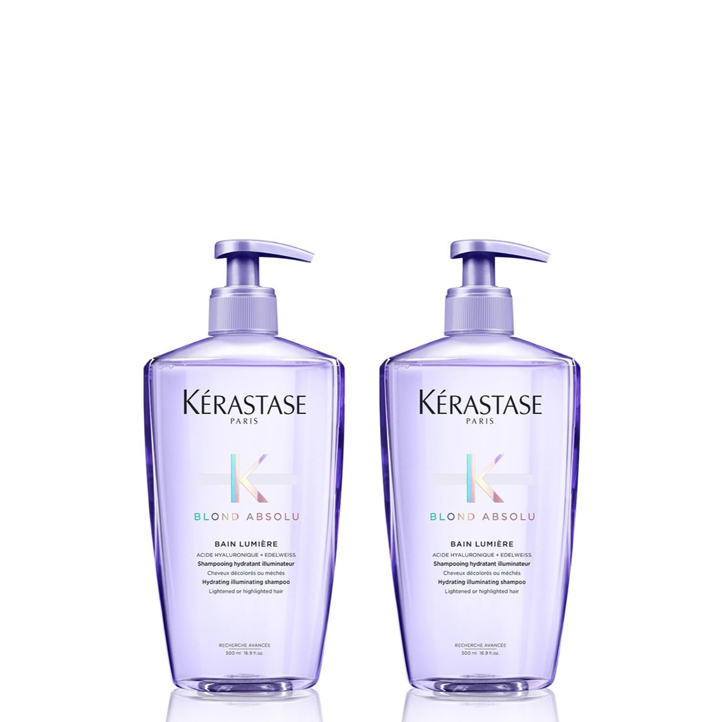 Kérastase Shampoo für blondes Haar für mehr Glanz, Haarbad mit feuchtigkeitsspendender Hyaluronsäure, Bain Lumière, Blond Absolu, 2 x 500 ml
