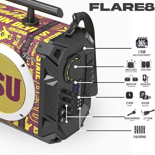 Miniatura 2 de Bumpboxx Altavoz portátil Bluetooth Boombox Flare8 NCAA Arizona St  Boombox retro con altavoz Bluetooth  Batería de litio recargable  Incluye