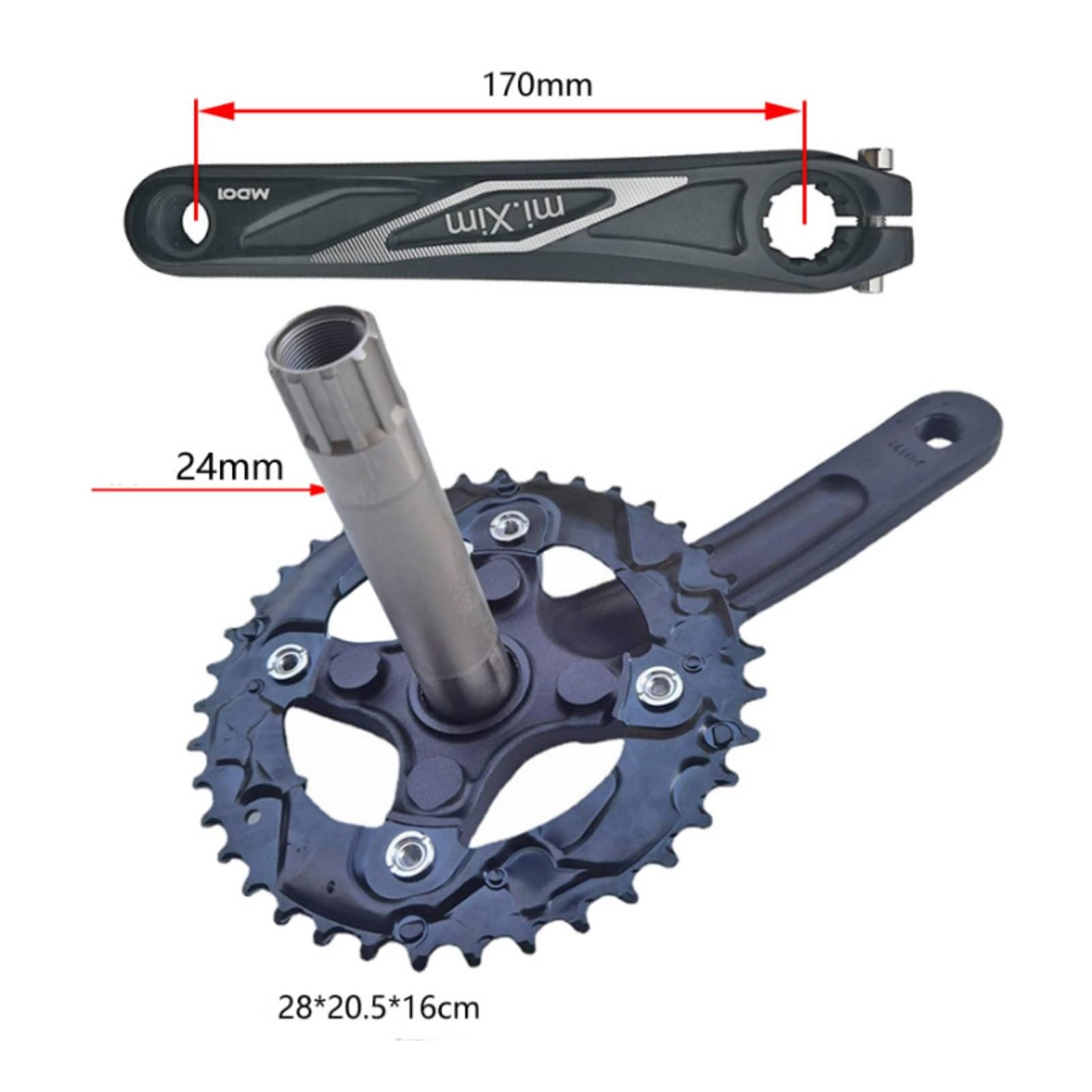 Harilla Crankset Guarnitura Singola Pedivelle Corona Trasmissione Struttura in Alluminio E Acciaio con Disegno Alleggerito Compatibile Asse 24 Mm Braccio 170 Mm Adatta per Mountain Bike Pendolarismo