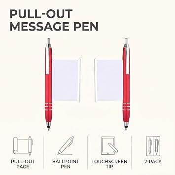 2Pcs Red Pen With Cheat Sheet, Retractable Paper Ball Point Pens For School Office Color Ballpoint Pens, Pens and Refills