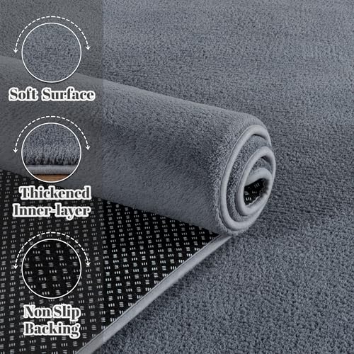 Image of Large Modern Area Rugs for Living Room Bedroom, 4x6 Feet Grey Ultra Soft Thickened Memory-Foam Indoor Rug, Comfy Aesthetic Solid Minimalist Carpets for Girls Boys Nursery Dorm Home Decor